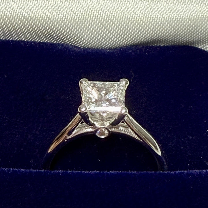 1.05 Carat Princess Diamond Cathedral Ring with Surprise Diamond