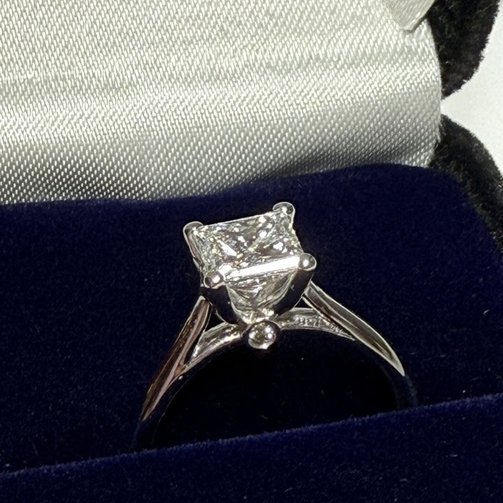 1.05 Carat Princess Diamond Cathedral Ring with Surprise Diamond