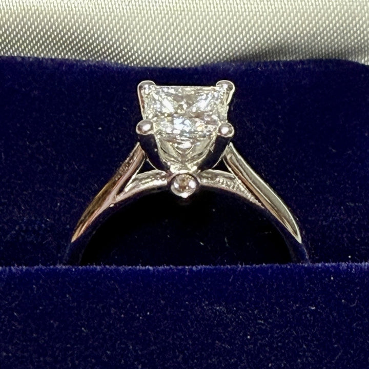 1.05 Carat Princess Diamond Cathedral Ring with Surprise Diamond