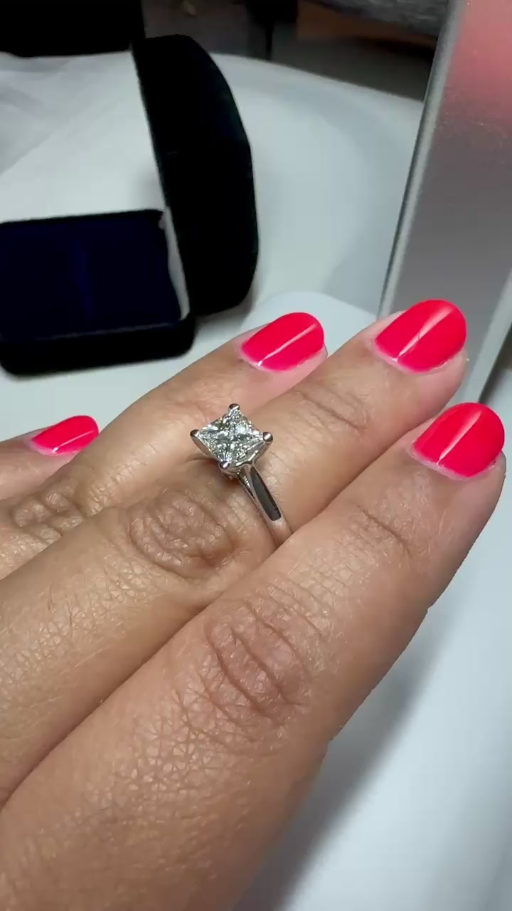 1.05 Carat Princess Diamond Cathedral Ring with Surprise Diamond