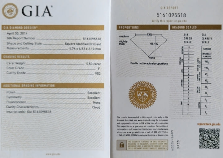 GIA diamond report card with grading details and GIA logo
