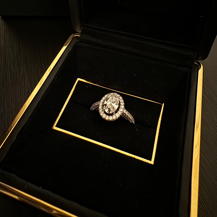 1.01 Carat, Natural, Oval Diamond Halo Ring