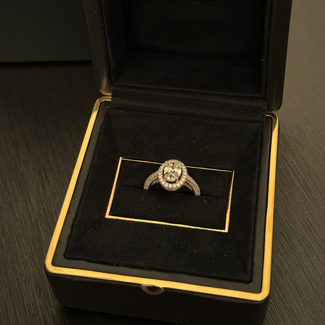 1.01 Carat, Natural, Oval Diamond Halo Ring