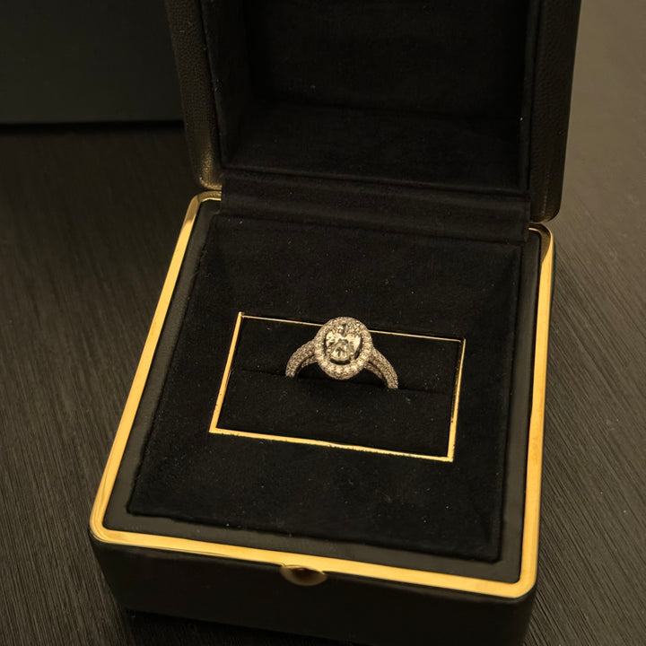 1.01 Carat, Natural, Oval Diamond Halo Ring