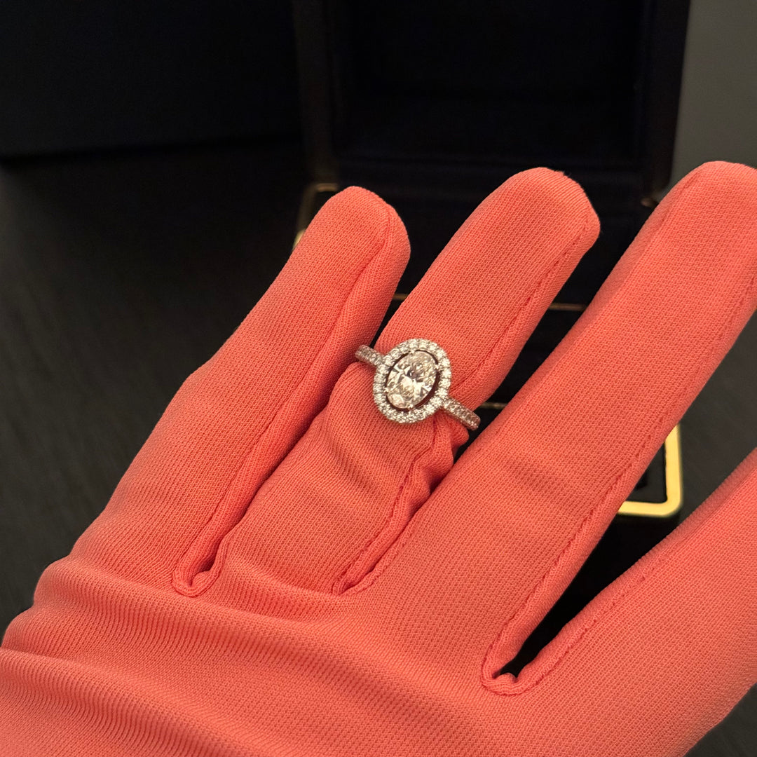 1.01 Carat, Natural, Oval Diamond Halo Ring