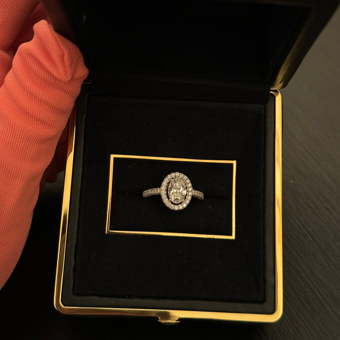 1.01 Carat, Natural, Oval Diamond Halo Ring