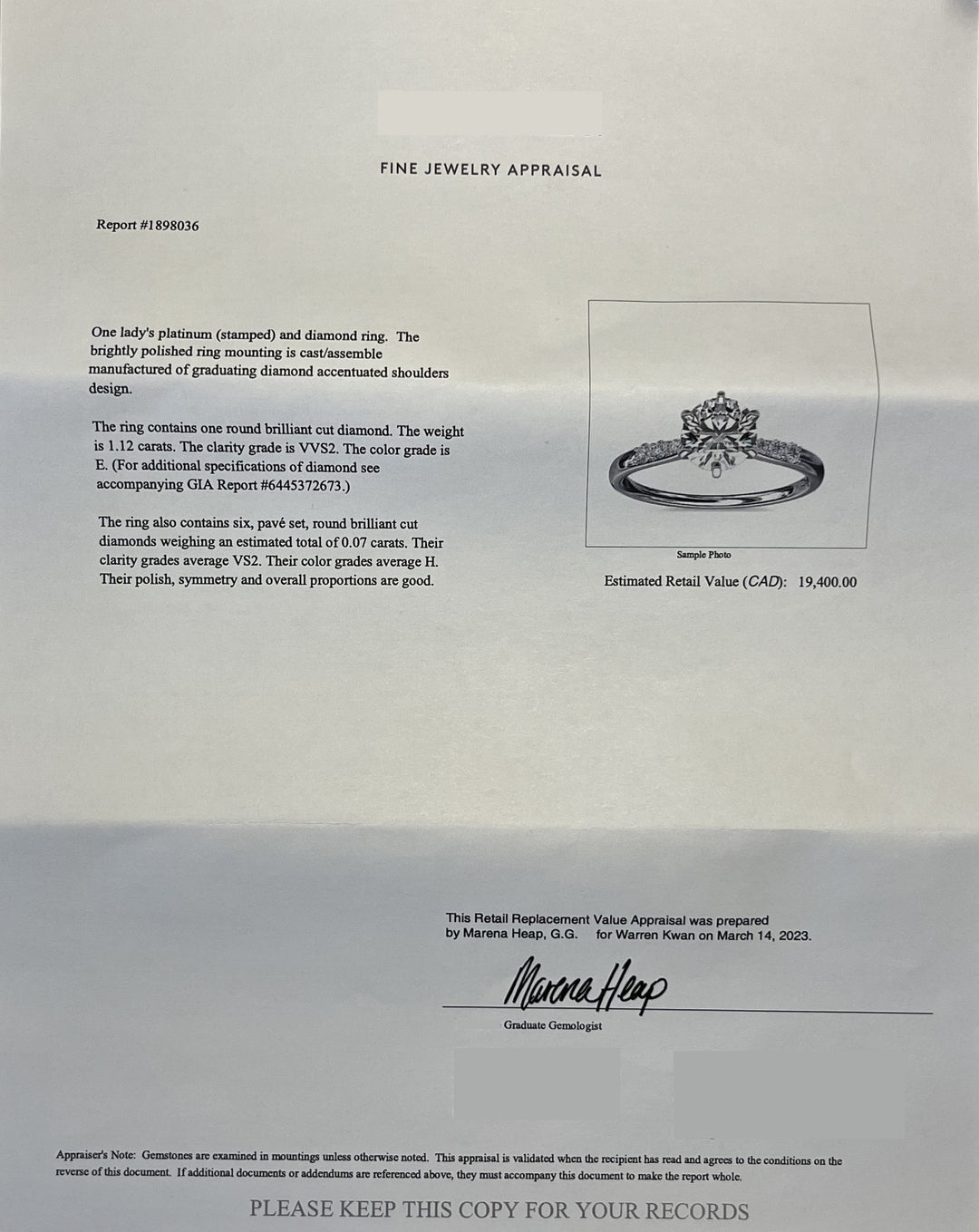 Jewellery Valuation Certificate Template Free Diamond Appraisal