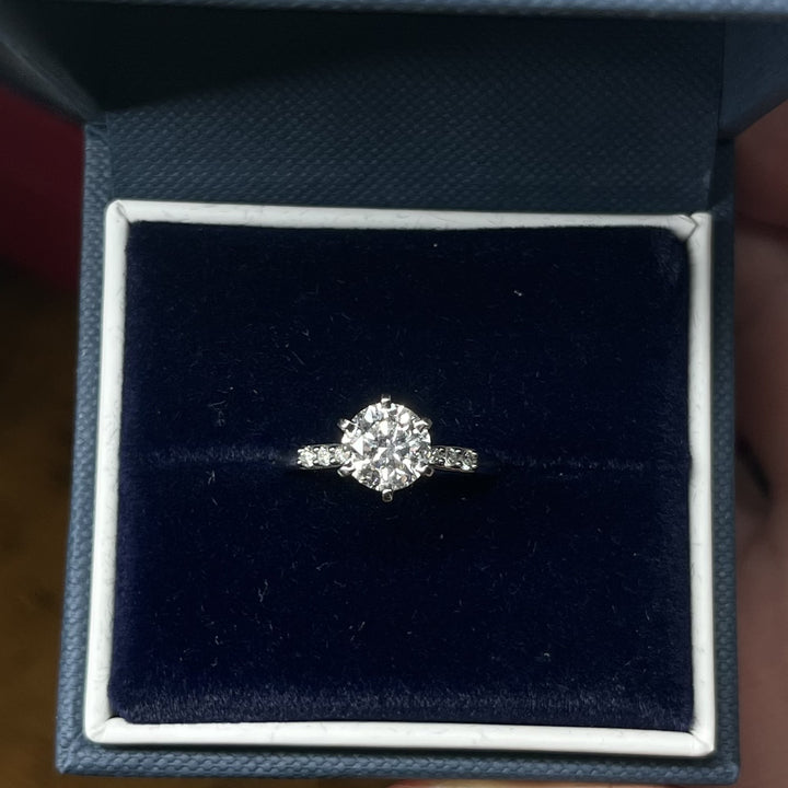 1.12 Carat, Natural, Round Brilliant Pave Diamond Ring