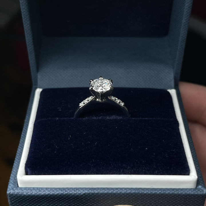 1.12 Carat, Natural, Round Brilliant Pave Diamond Ring