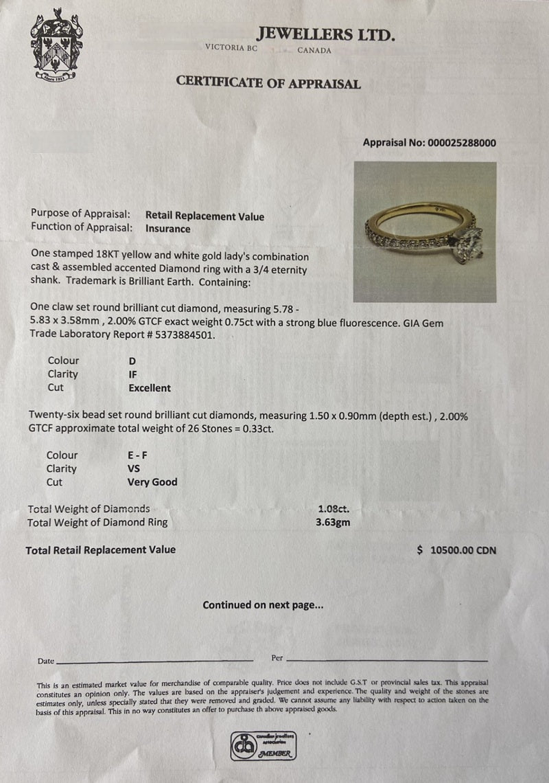 0.75 Carat Round Brilliant Pave Diamond Ring with 4-Prong Setting