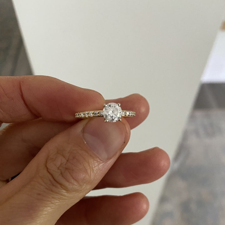 0.75 Carat Round Brilliant Pave Diamond Ring with 4-Prong Setting