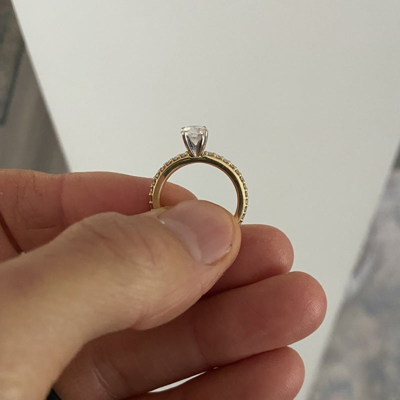 0.75 Carat Round Brilliant Pave Diamond Ring with 4-Prong Setting