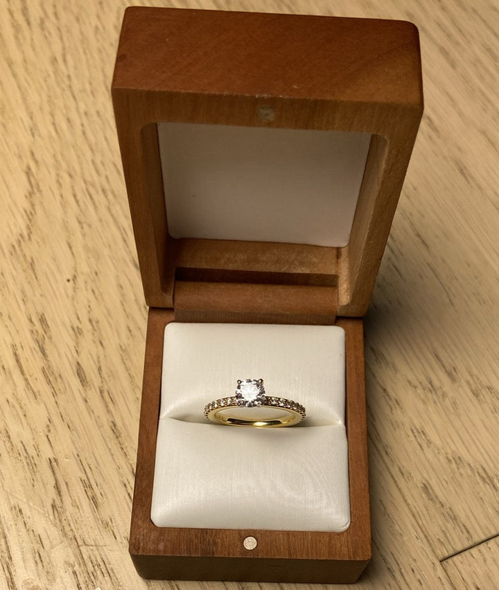 0.75 Carat Round Brilliant Pave Diamond Ring with 4-Prong Setting