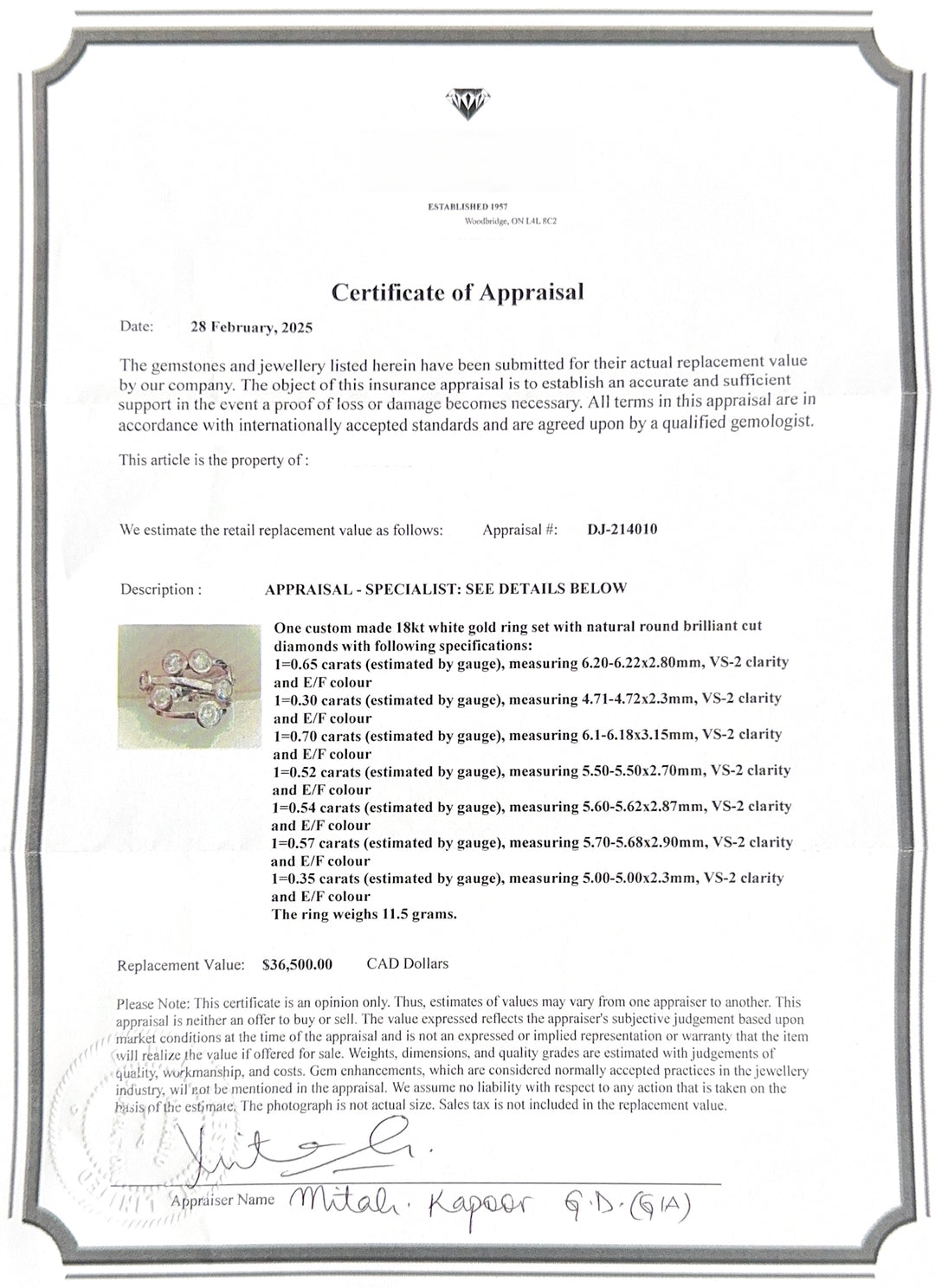 3.5 Carat Natural Round Brilliant Diamond "Bubble" Ring