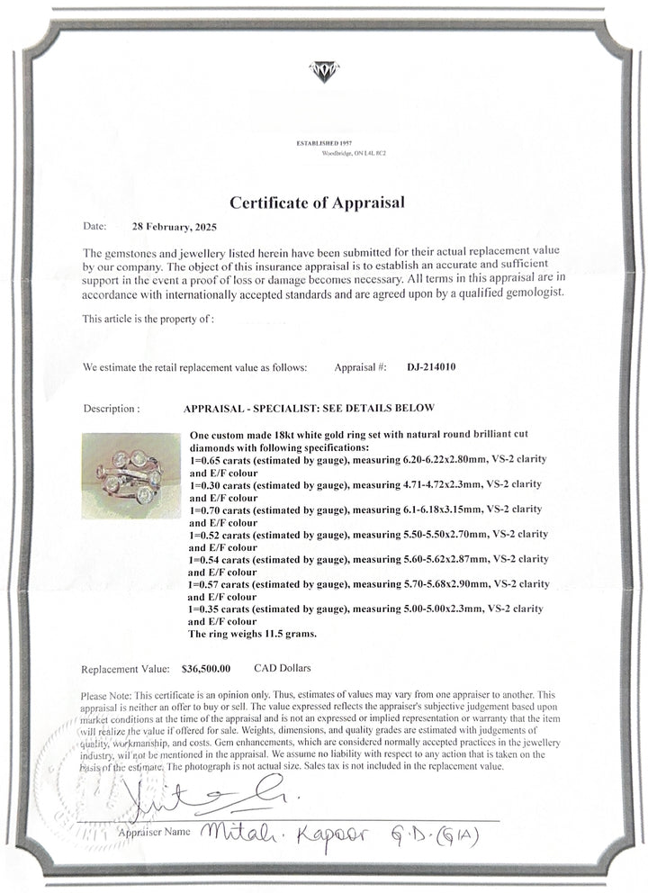 3.5 Carat Natural Round Brilliant Diamond "Bubble" Ring