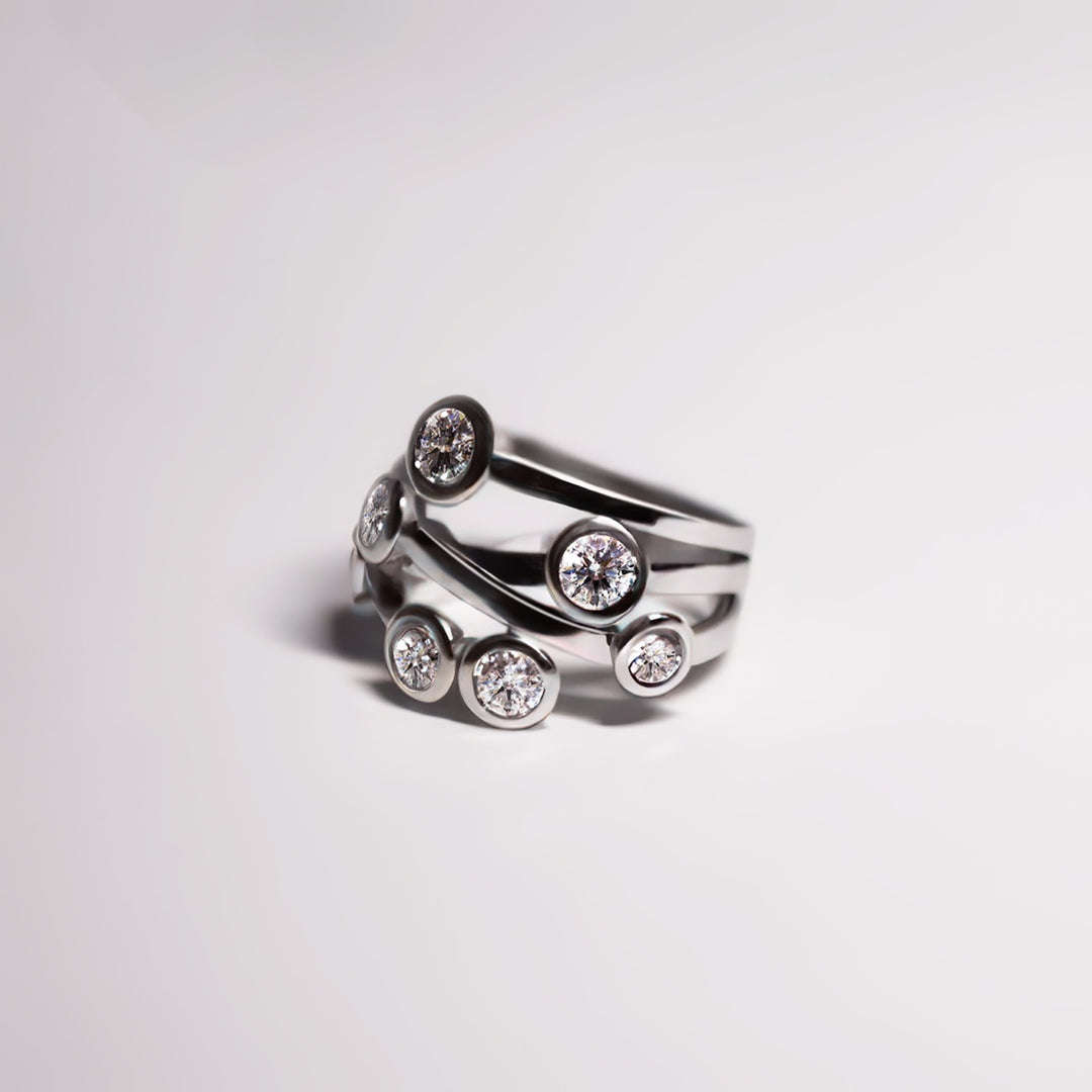 3.5 Carat Natural Round Brilliant Diamond "Bubble" Ring