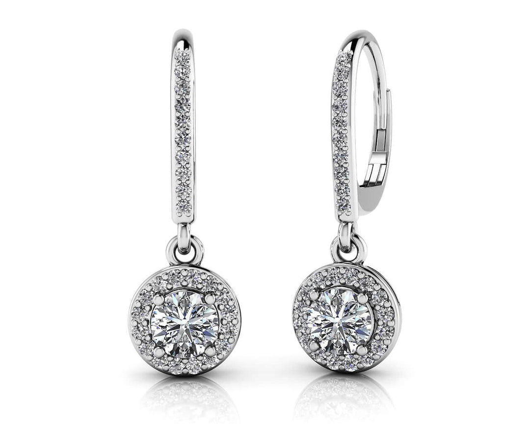 Classic "Halo" Brilliant Diamond Drop Earrings