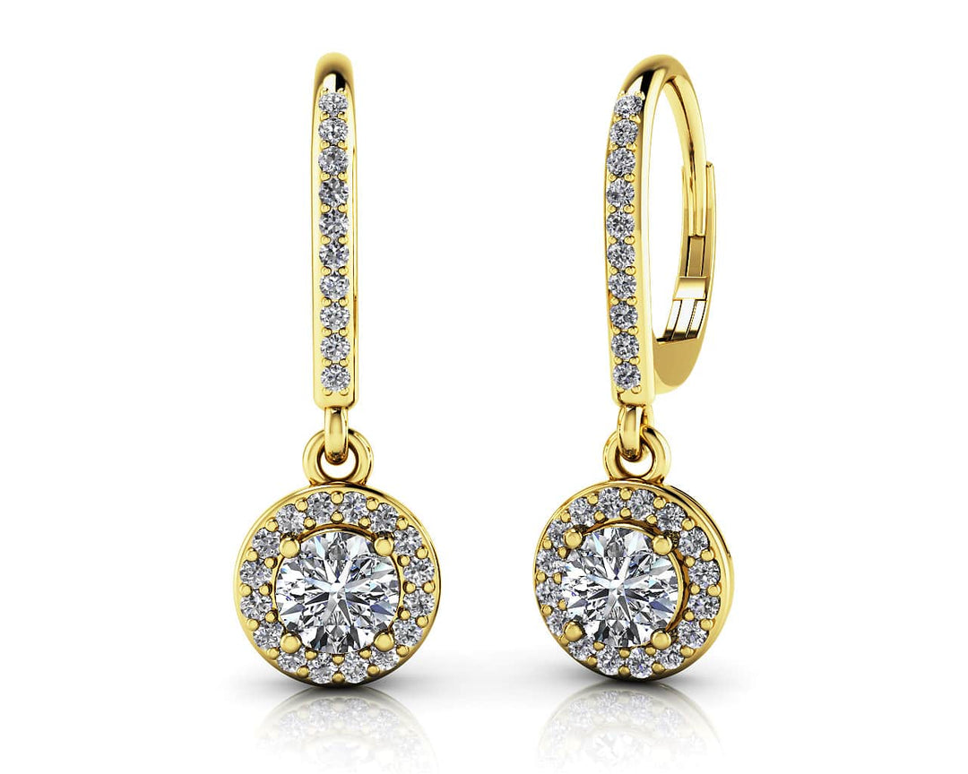 Classic "Halo" Brilliant Diamond Drop Earrings