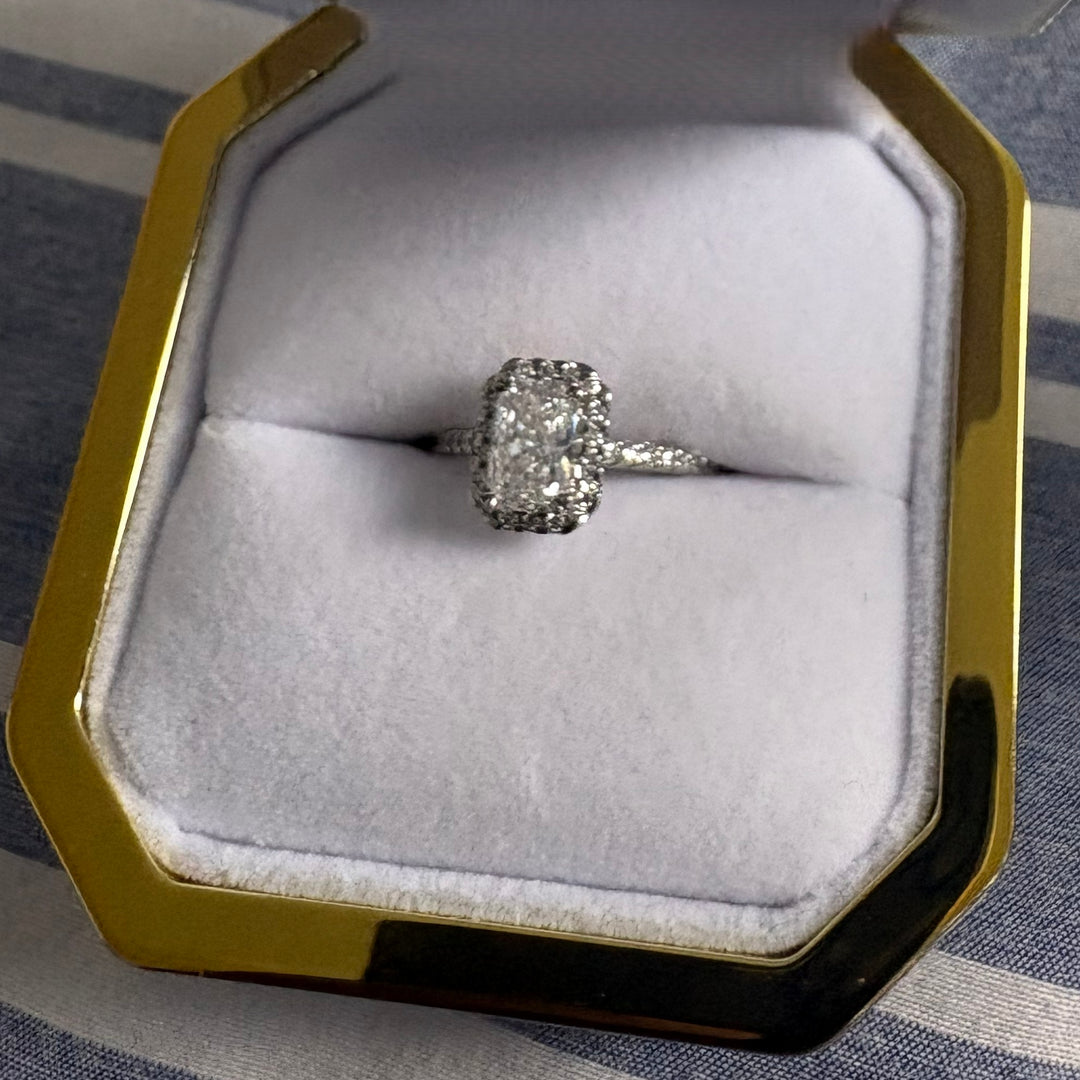 Lab-Grown Pave U-Prong Diamond Ring with Halo Setting