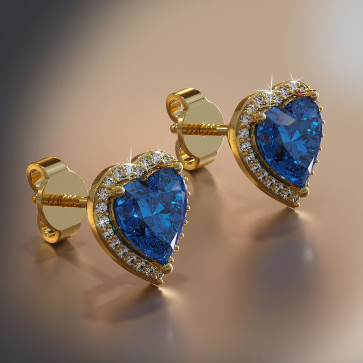 Heart Gemstone & Diamond Halo Stud Earrings