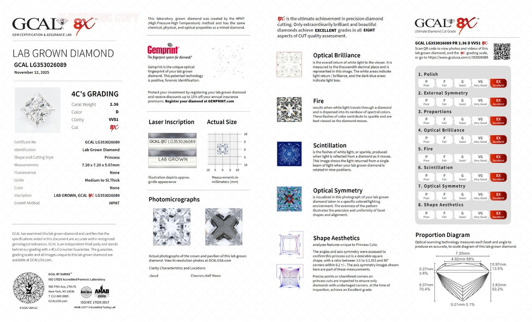 2.36 Carat Lab-Grown Princess Diamond Solitaire Ring