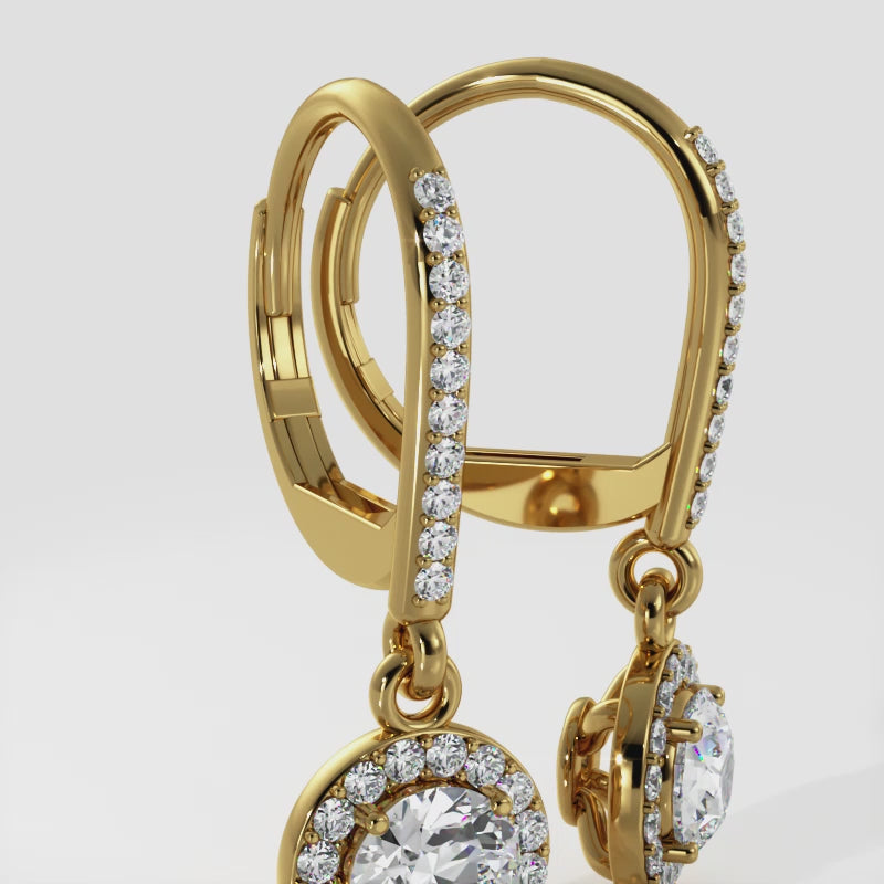 Classic "Halo" Brilliant Diamond Drop Earrings