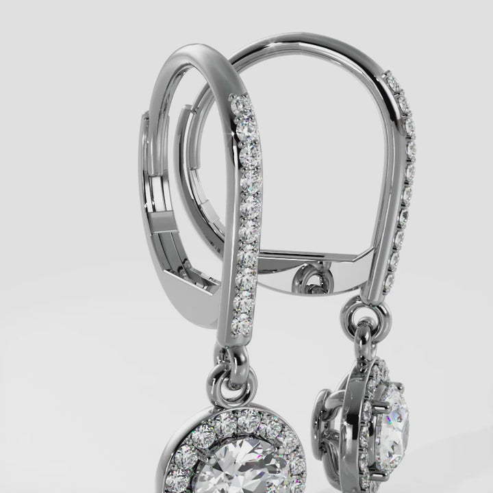 Classic "Halo" Brilliant Diamond Drop Earrings